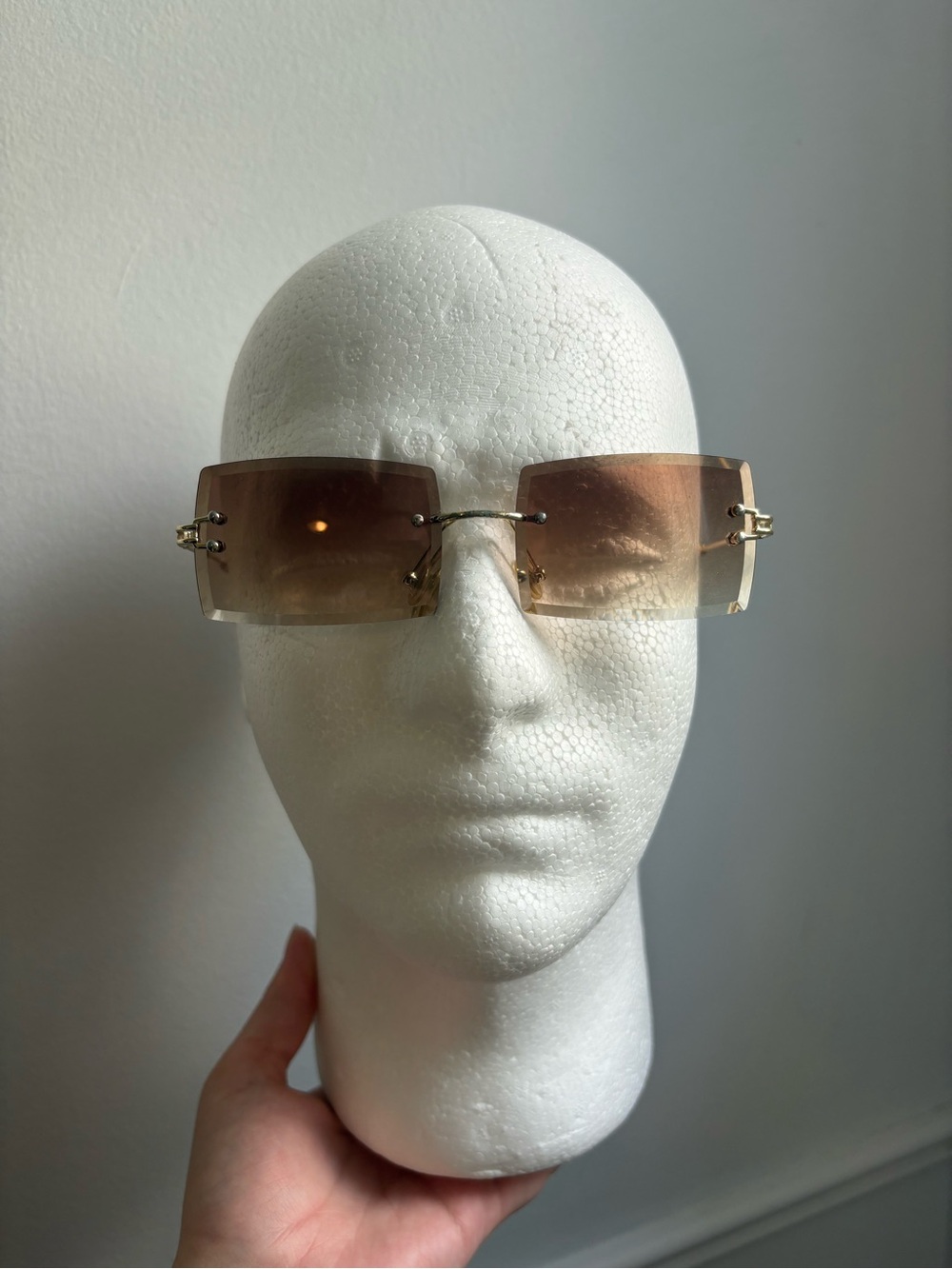 Rimless Gradient Brown Women's Sunglasses with Gold Accents
